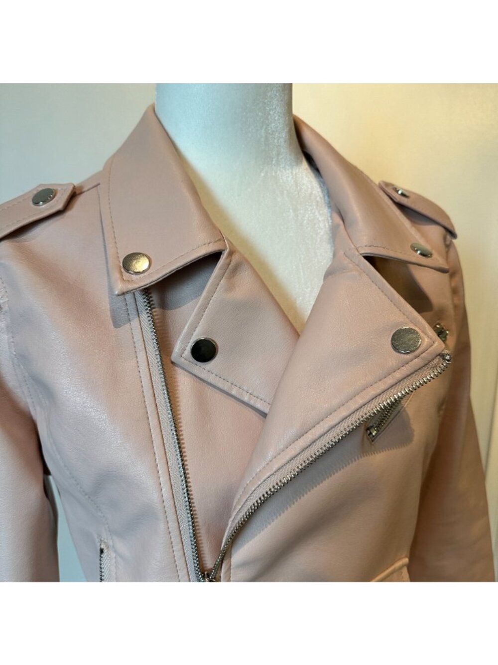 Hot Topic Faux Leather Blush Pink Moto Jacket With Zipper Details Belted Waist A